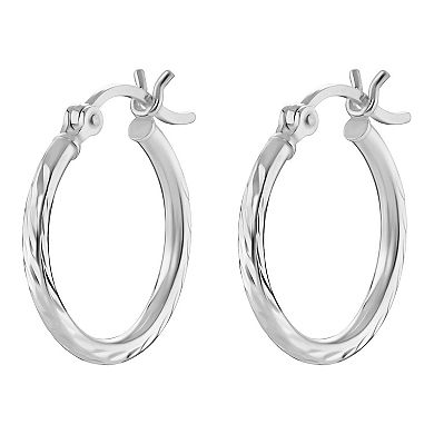 PRIMROSE Sterling Silver Diamond-Cut Hoop Earrings