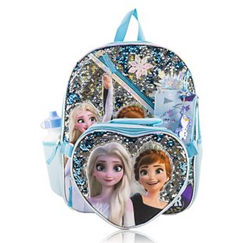 Disney's Frozen 5 pc Sequin Heart Backpack with Water Bottle