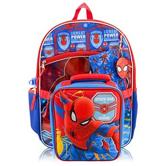 Marvel Spiderman 5 pc Backpack, Lunch Bag, Water Bottle, Pencil Case, & Keychain Set