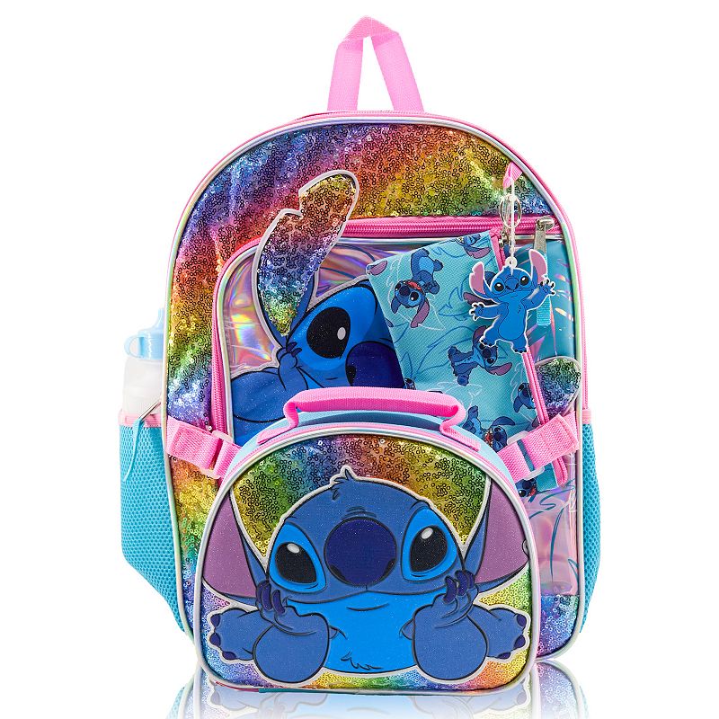 Disney's Lilo & Stitch 5 pc Backpack, Lunch Bag, Pencil Case, Water Bottle, & Keychain Set