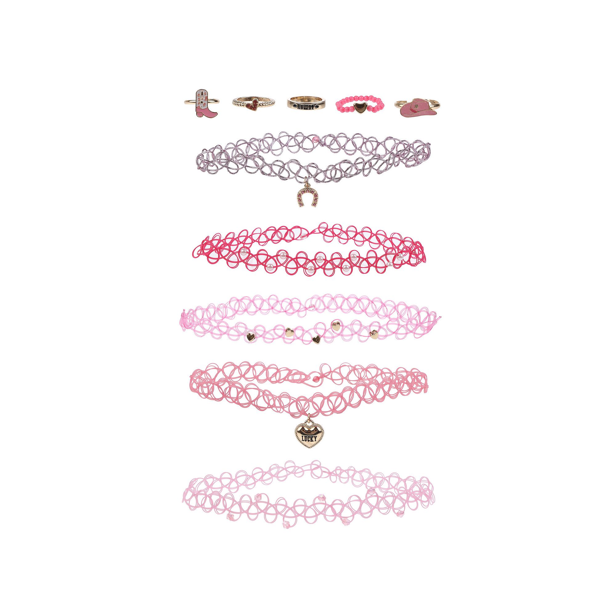 Girls Elli by Capelli 10-pc. Choker & Ring Set, Pink