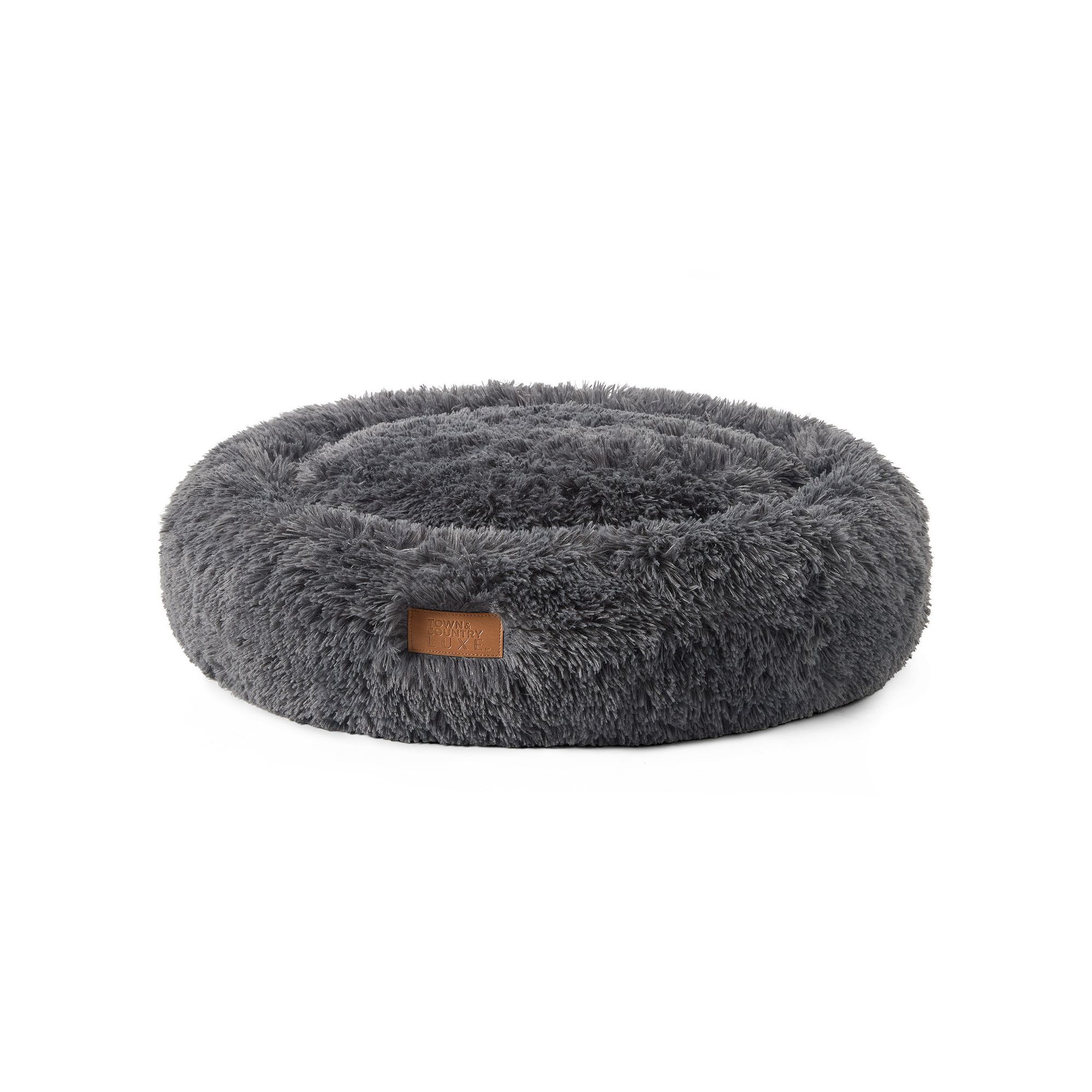 TCL Town & Country Luxe CuddleTown Fuzzy Solid Donut Pet Bed, Dark Shadow G