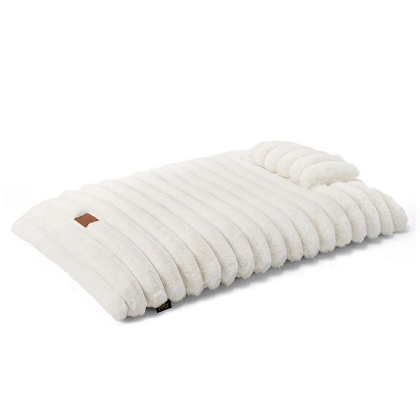 TOWN & COUNTRY LUXE CuddleTown Ribbed Bubble Stripe Pillow Crate Mat Pet Bed, Machine Washable Cover, Soft & Calming, Non-Slip Bottom, Cream, Small 30"x21"x3"