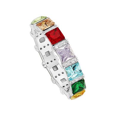 PRIMROSE Fine Silver Plated Crystal & Cubic Zirconia Princess-Cut Eternity Ring