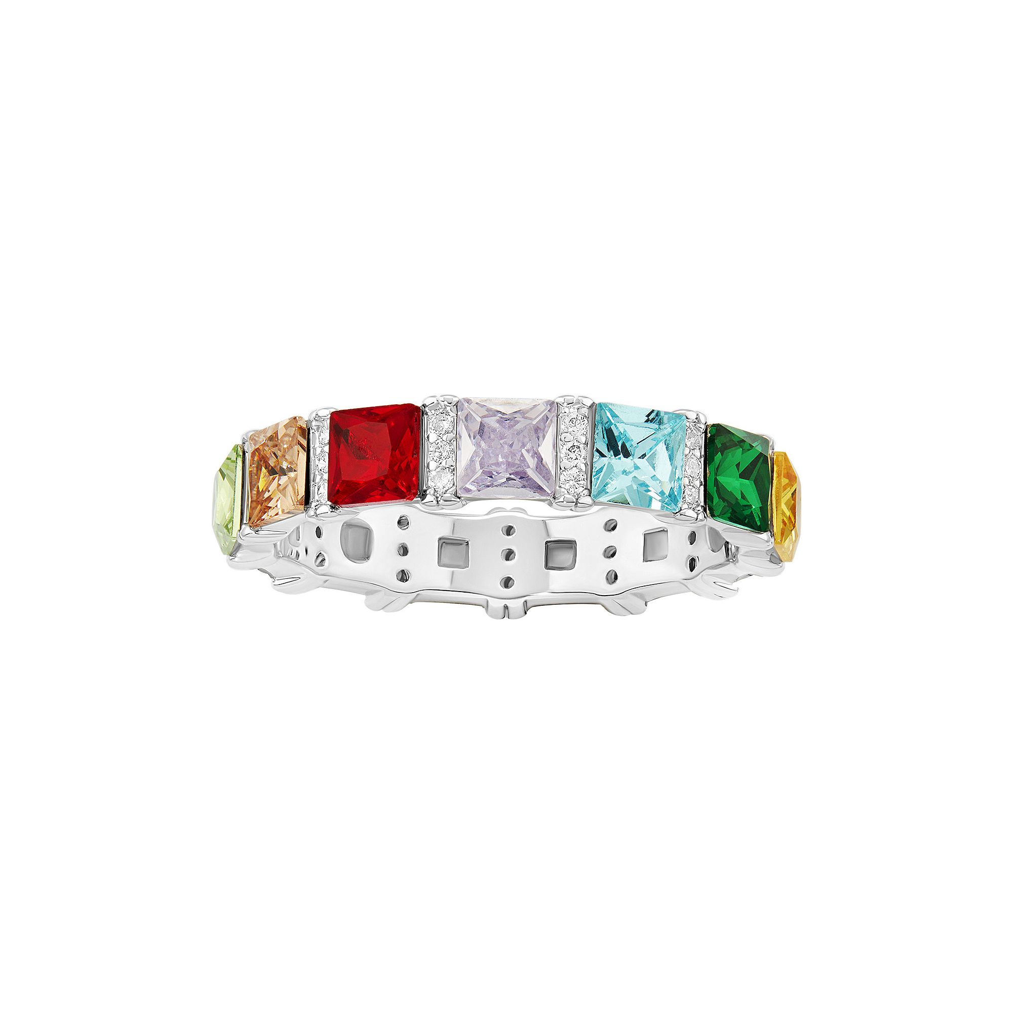 PRIMROSE Fine Silver Plated Crystal & Cubic Zirconia Princess-Cut Eternity 