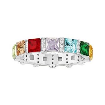 PRIMROSE Fine Silver Plated Crystal & Cubic Zirconia Princess-Cut Eternity Ring
