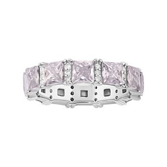 PRIMROSE Fine Silver Plated Crystal & Cubic Zirconia Princess-Cut Eternity Ring