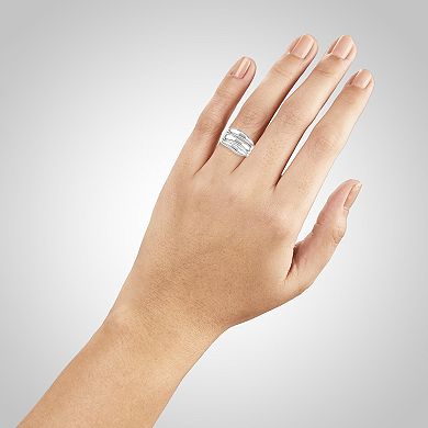PRIMROSE Fine Silver Plated Polished Triple Band Ring