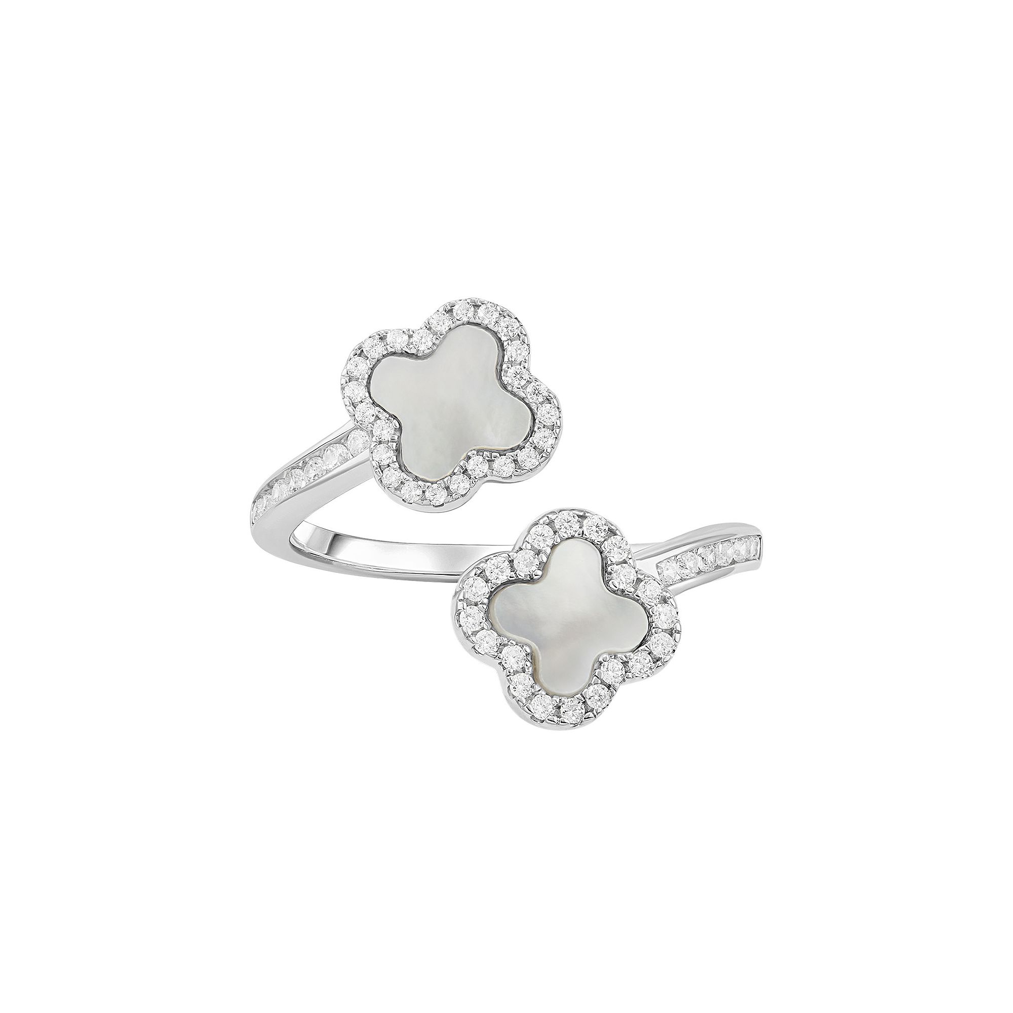PRIMROSE Fine Silver Plated Cubic Zirconia & Mother-of-Pearl Double Clover 