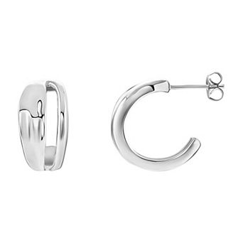 PRIMROSE Fine Silver Plated Hammered C-Hoop Earrings