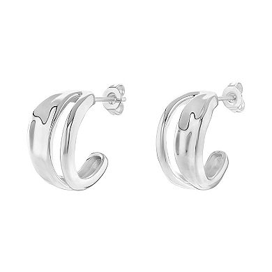 PRIMROSE Fine Silver Plated Hammered C-Hoop Earrings