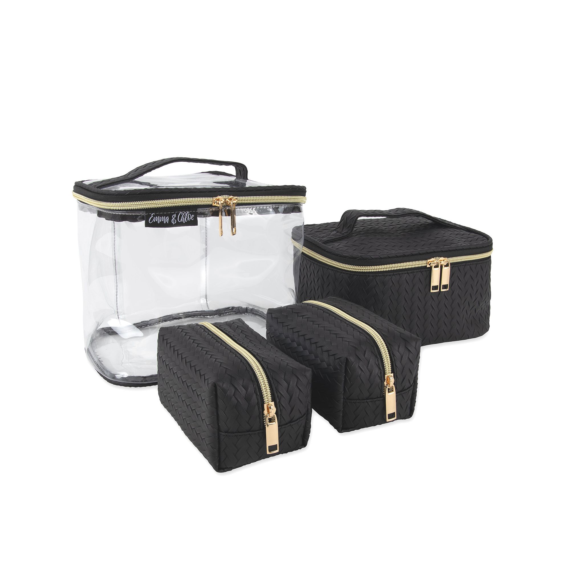 Emma & Chloe 4-Piece Travel Train Case Set, Black
