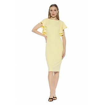 Women's ALEXIA ADMOR Sherri Boatneck Ruffle Sleeve Midi Sheath Dress