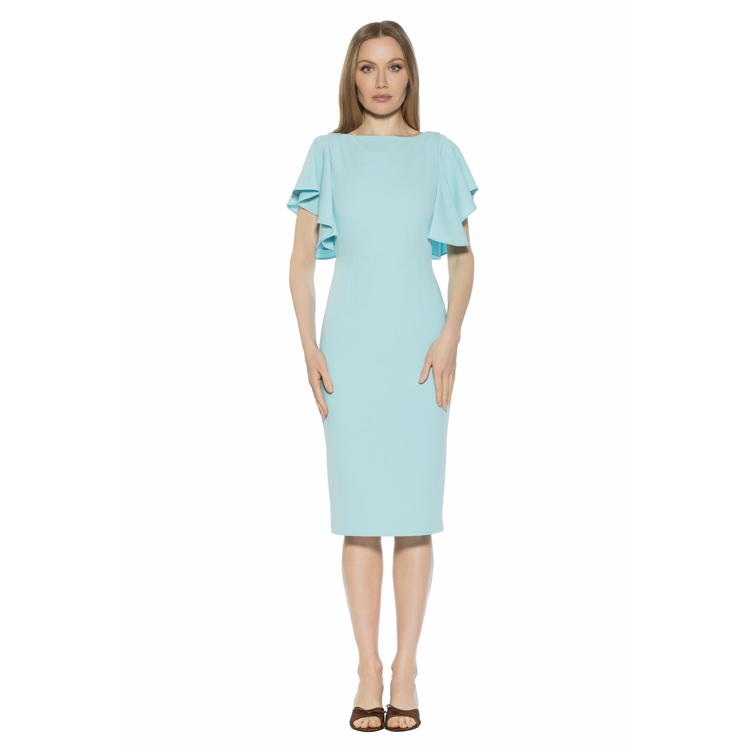 Женские платья ALEXIA ADMOR Sherri Boatneck Ruffle Sleeve Midi Sheath Dress