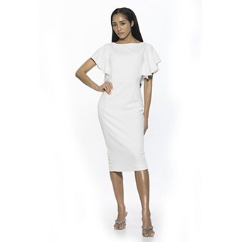 Women's ALEXIA ADMOR Sherri Boatneck Ruffle Sleeve Midi Sheath Dress