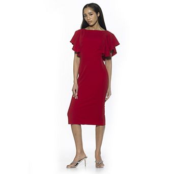 Women's ALEXIA ADMOR Sherri Boatneck Ruffle Sleeve Midi Sheath Dress