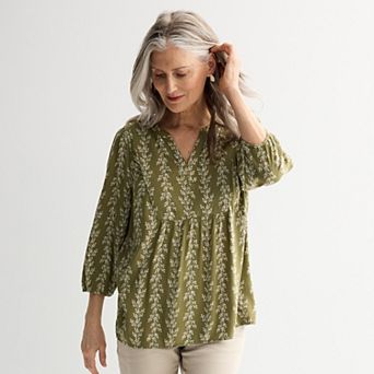 Women's Croft & Barrow® Front Yoke Popover Blouse