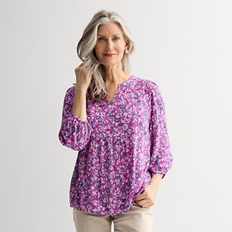 Women's Croft & Barrow® Front Yoke Popover Blouse