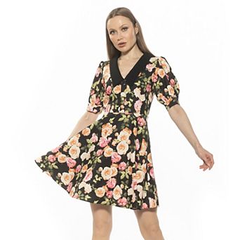 Women's ALEXIA ADMOR Carys Dropped Collar Puff Sleeve Fit And Flare Dress