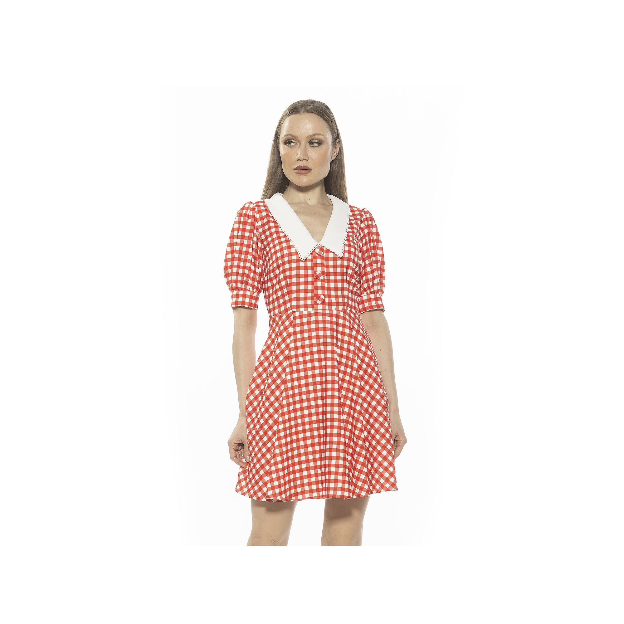 Womens ALEXIA ADMOR Carys Dropped Collar Puff Sleeve Fit And Flare Dress, 
