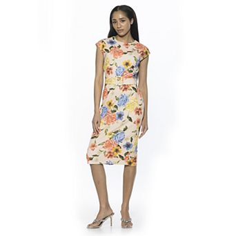 Women's ALEXIA ADMOR Blossom Crewneck Sleeveless Belted Sheath Dress