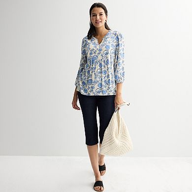 Petite Croft & Barrow® Front Yoke Popover Blouse