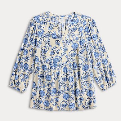 Petite Croft & Barrow® Front Yoke Popover Blouse