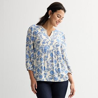 Petite Croft & Barrow® Front Yoke Popover Blouse