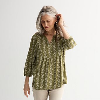 Petite Croft & Barrow® Front Yoke Popover Blouse
