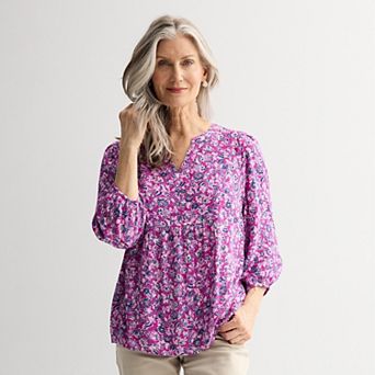 Petite Croft & Barrow® Front Yoke Popover Blouse