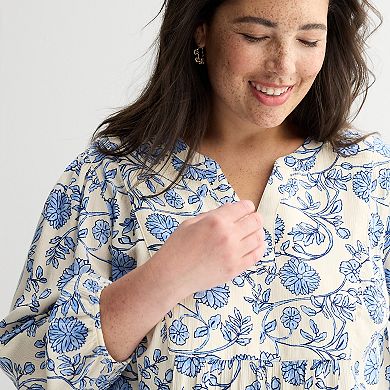 Plus Size Croft & Barrow® Front Yoke Popover Blouse