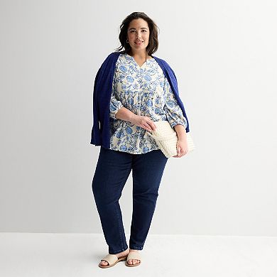 Plus Size Croft & Barrow® Front Yoke Popover Blouse