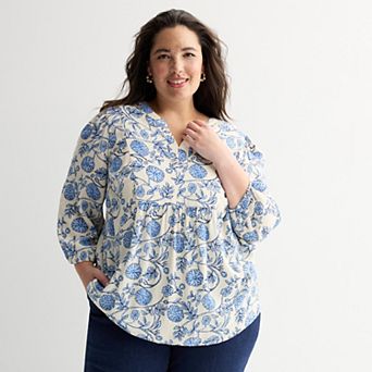 Plus Size Croft & Barrow® Front Yoke Popover Blouse