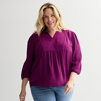 Plus Size Croft & Barrow® Front Yoke Popover Blouse