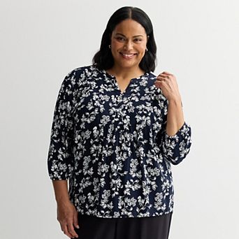 Plus Size Croft & Barrow® Front Yoke Popover Blouse