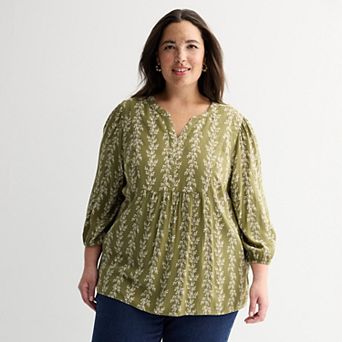 Plus Size Croft & Barrow® Front Yoke Popover Blouse