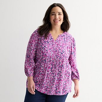 Plus Size Croft & Barrow® Front Yoke Popover Blouse
