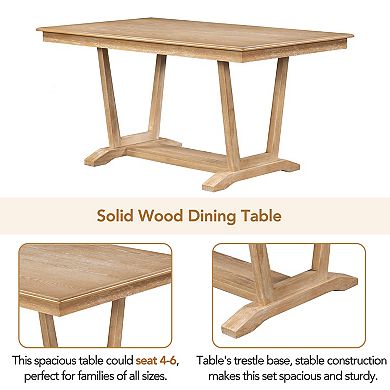 Merax Rustic 5-piece Dining Table Set with 4 Upholstered Chairs