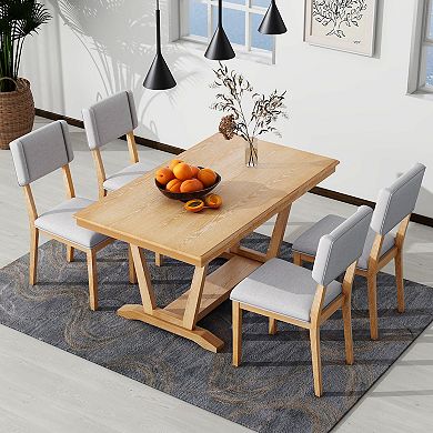 Merax Rustic 5-piece Dining Table Set with 4 Upholstered Chairs