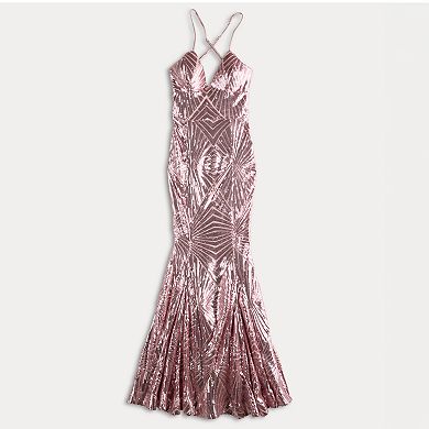 Juniors' Violet Weekend Geometric Sequin Mermaid Gown