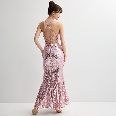 Juniors' Violet Weekend Geometric Sequin Mermaid Gown