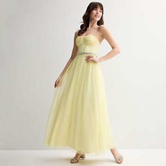 Juniors' Violet Weekend Embellished Corset Belted Ball Gown