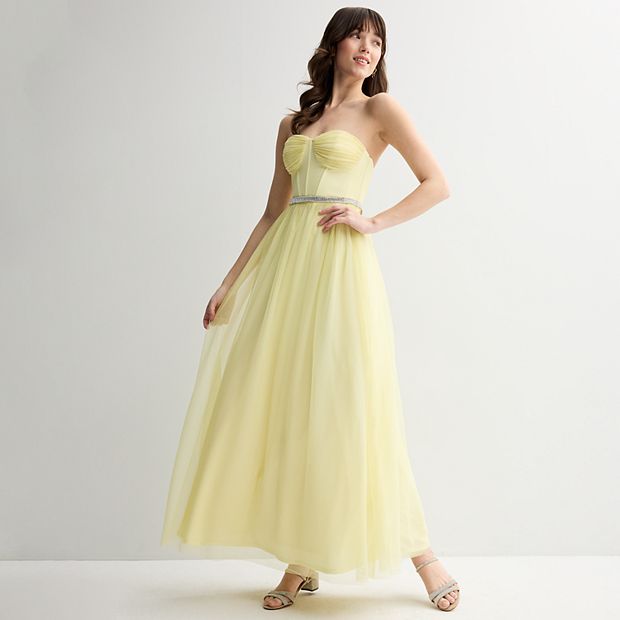 Juniors' Violet Weekend Embellished Corset Belted Ball Gown, Girl's, Size: 13-14, Yellow