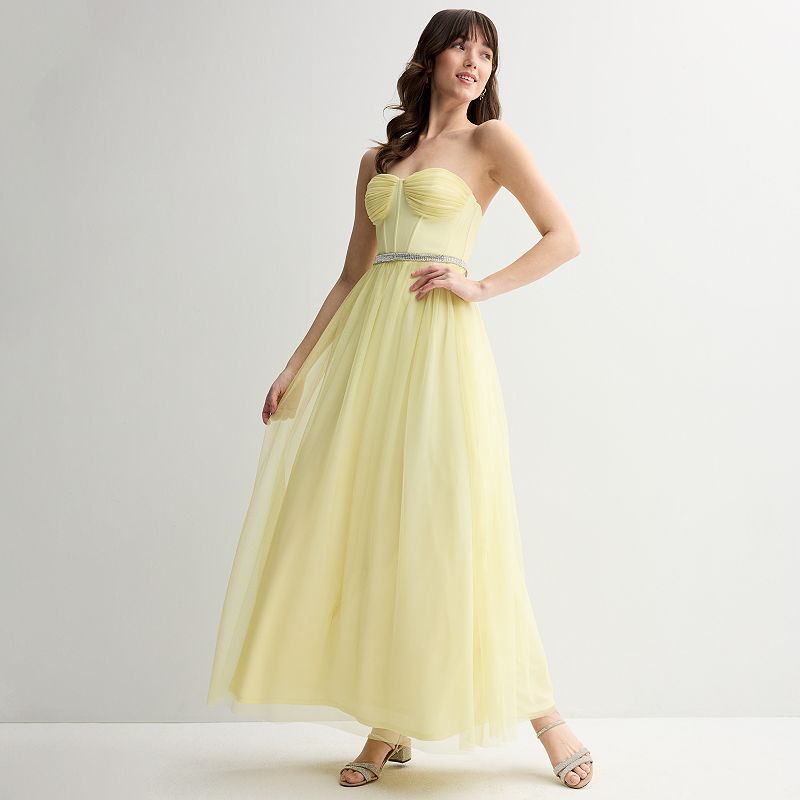 Juniors' Violet Weekend Embellished Corset Belted Ball Gown, Girl's, Size: 9-10, Yellow