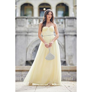 Juniors' Violet Weekend Embellished Corset Belted Ball Gown