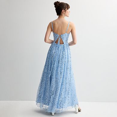 Juniors' Violet Weekend Pearl & Sequin Embellished Ball Gown