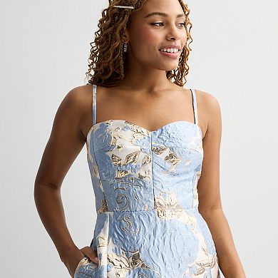 Juniors' Violet Weekend Floral Jacquard Tiered Gown
