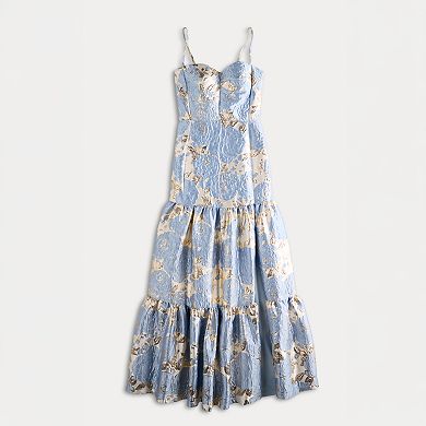 Juniors' Violet Weekend Floral Jacquard Tiered Gown