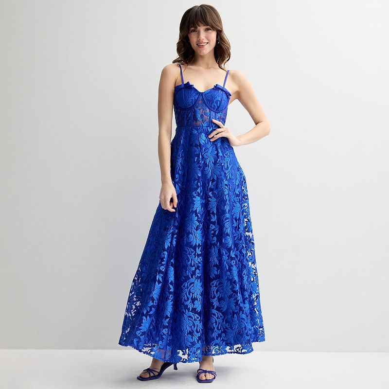 Juniors' Violet Weekend Embroidered Lace Mesh Corset Gown, Girl's, Size: 7-8, Blue
