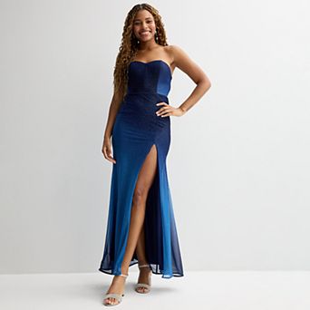 Juniors' Violet Weekend Strapless Ombre Glitter Gown